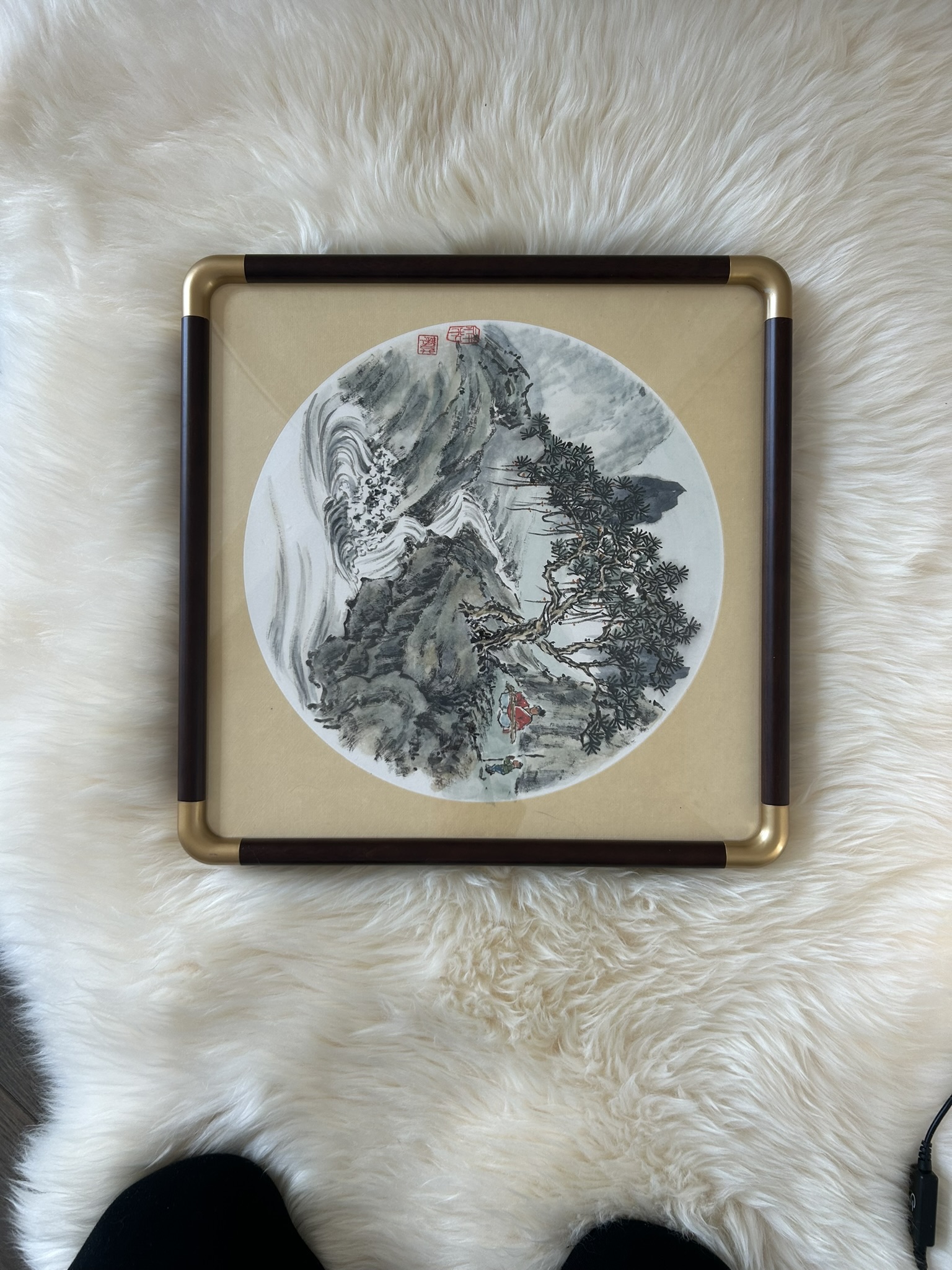 Pine Cliffs & Waterfall — actual framed painting