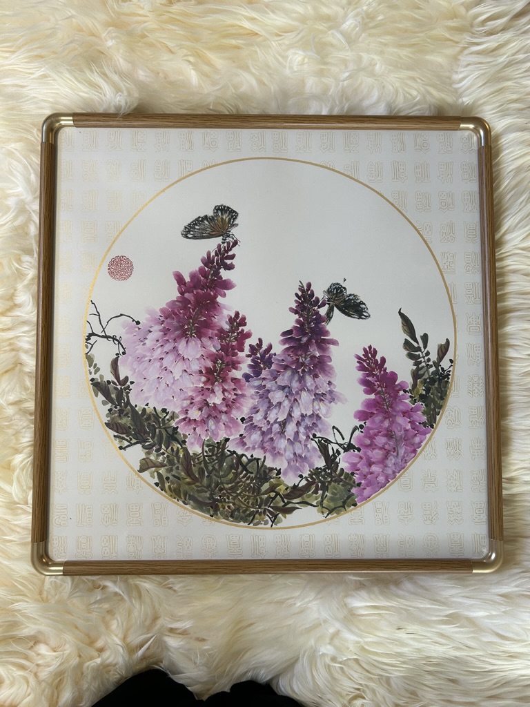 Purple Wisteria & Two Butterflies — actual framed painting