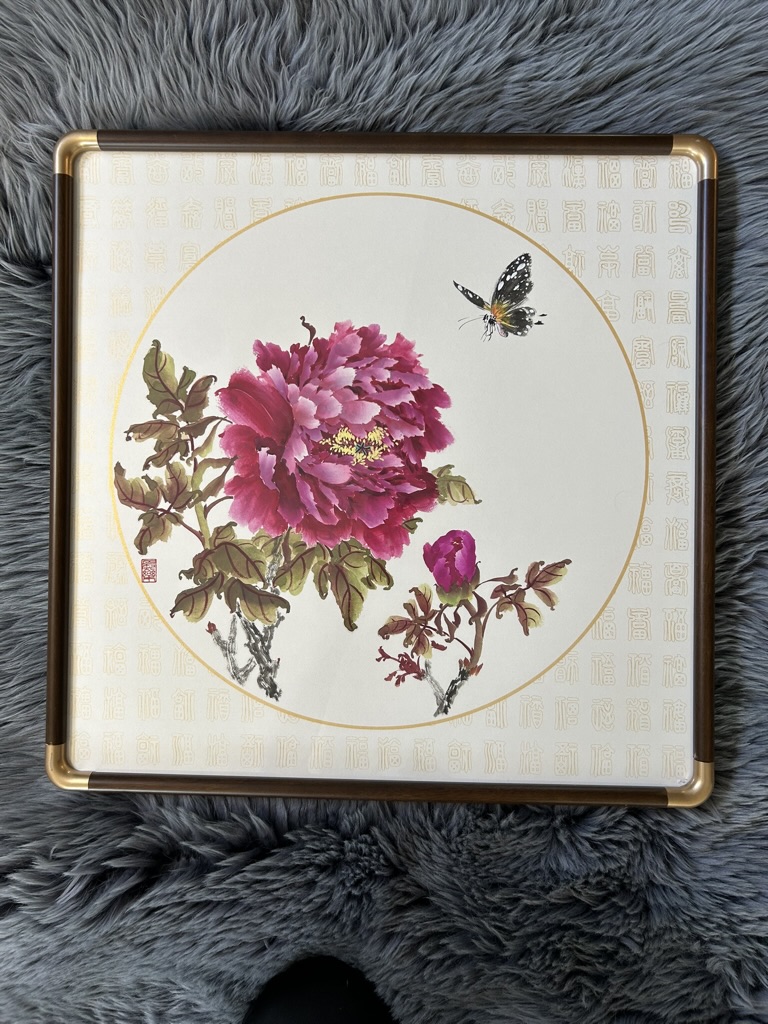 Magenta Peony & Bud — actual framed painting