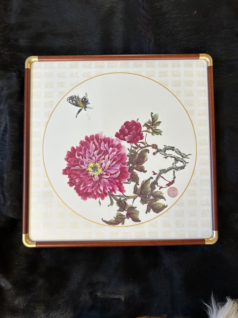 Crimson Bloom & Branching Buds — actual framed painting